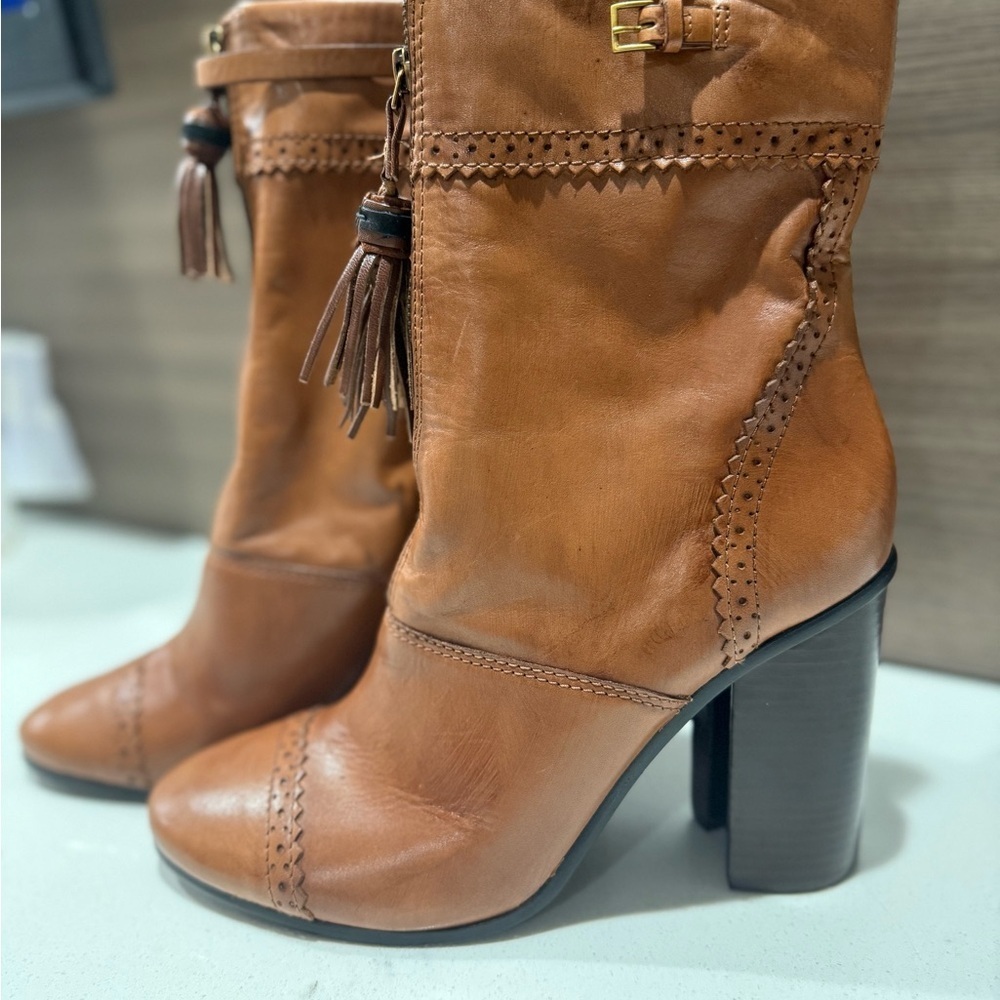 New Tory Burch Huxley Brown Leather Boots - Picture 4 of 7